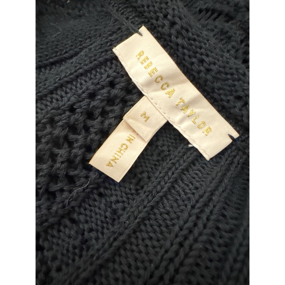 Rebecca Taylor Ribbon Tie Crochet Cardigan Black Size Medium - Picture 5 of 7